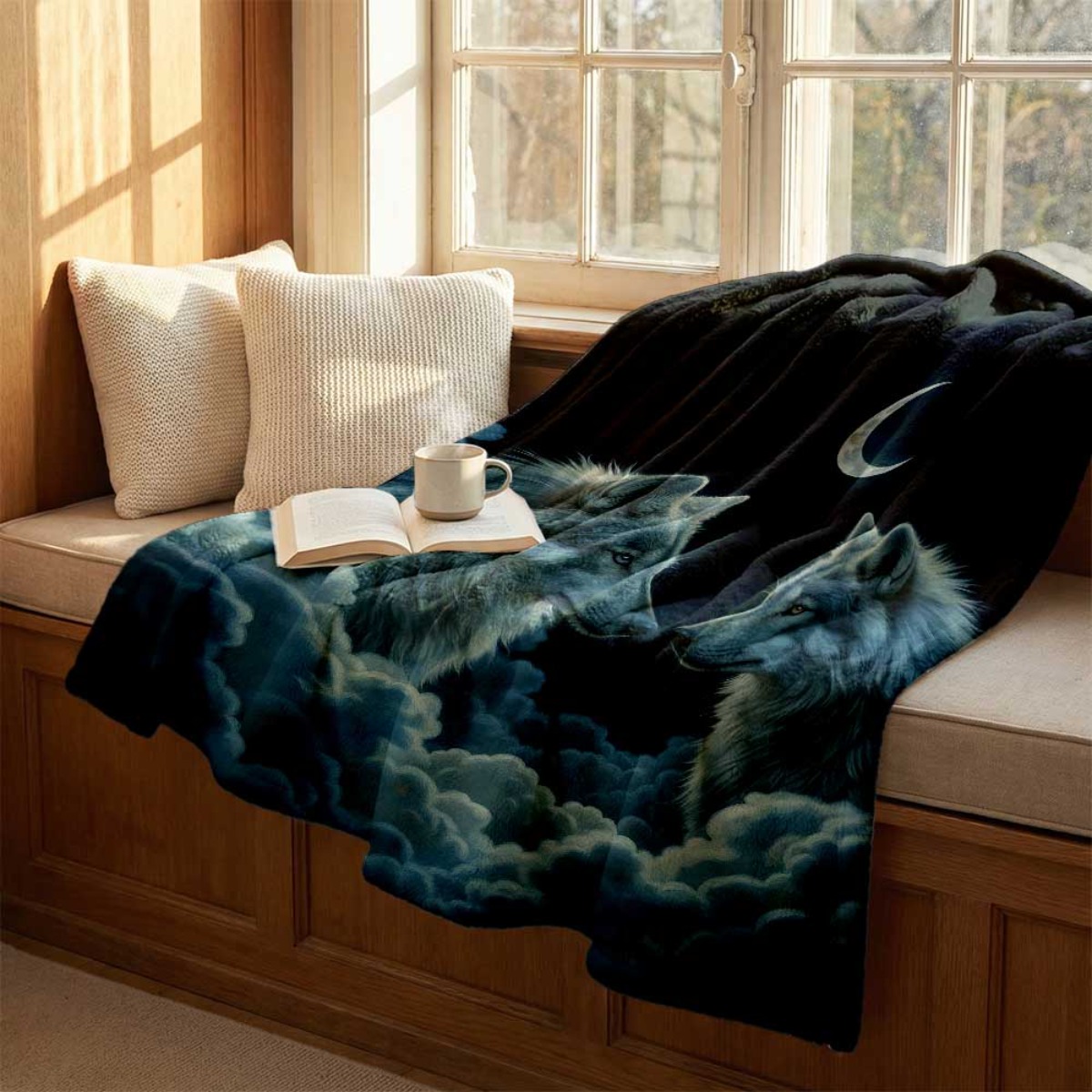 Crescent Moon Twin Wolves Flan - đánh giá và giá Home Textiles Face Towel