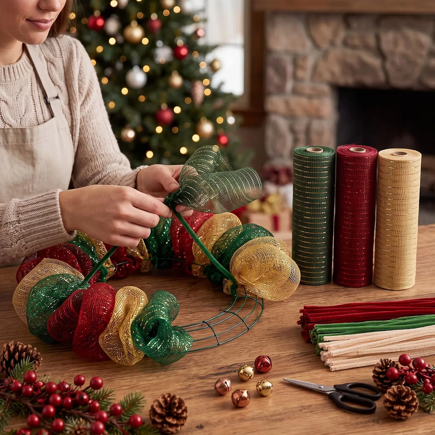 1Roll Grid Ribbon Xmas Tree De - đánh giá và giá Home Textiles & Decorations